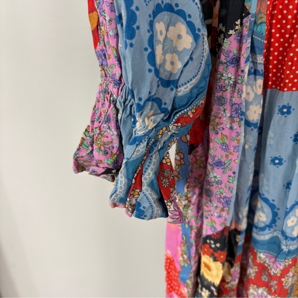 NWT Spell Cha Cha Bobo Patchwork Print Peasant Midi Dress - Picture 4 of 9